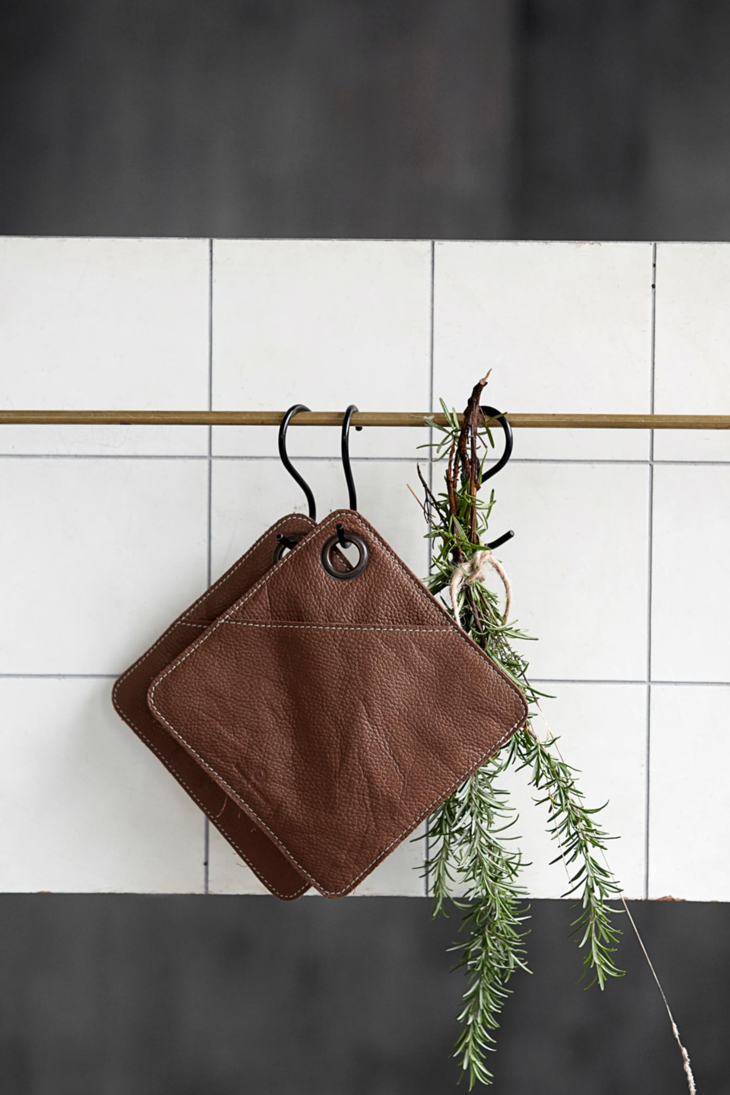 square leather potholders