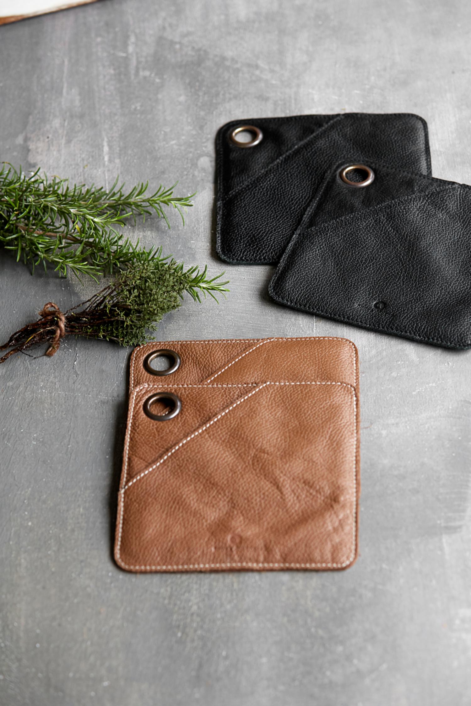 square leather potholders