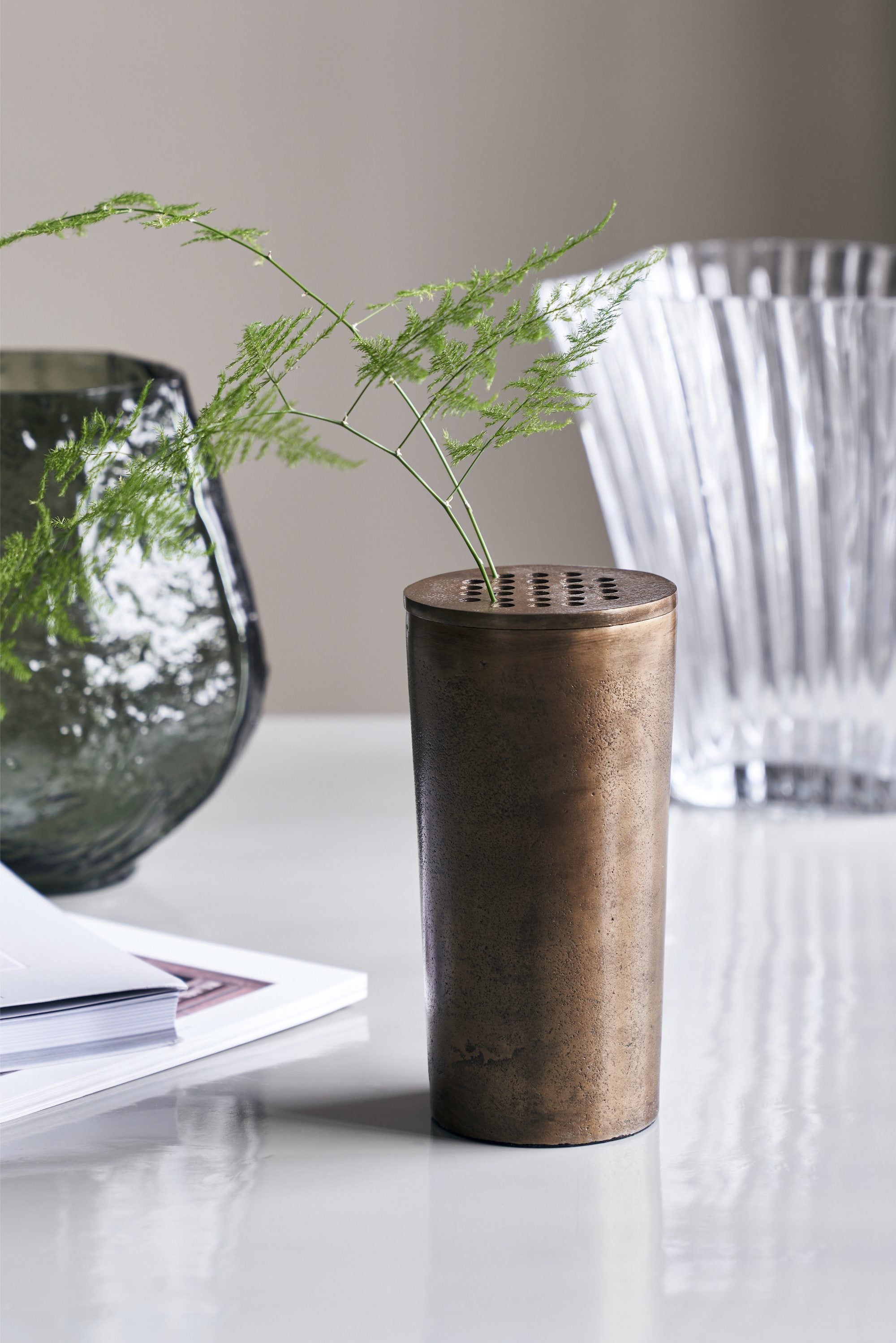 flow vase tall antique brass