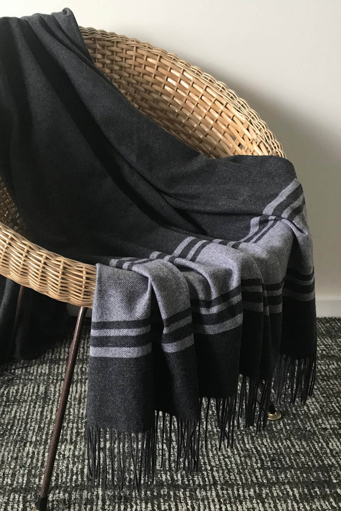 cashmere / merino throw grey stripe