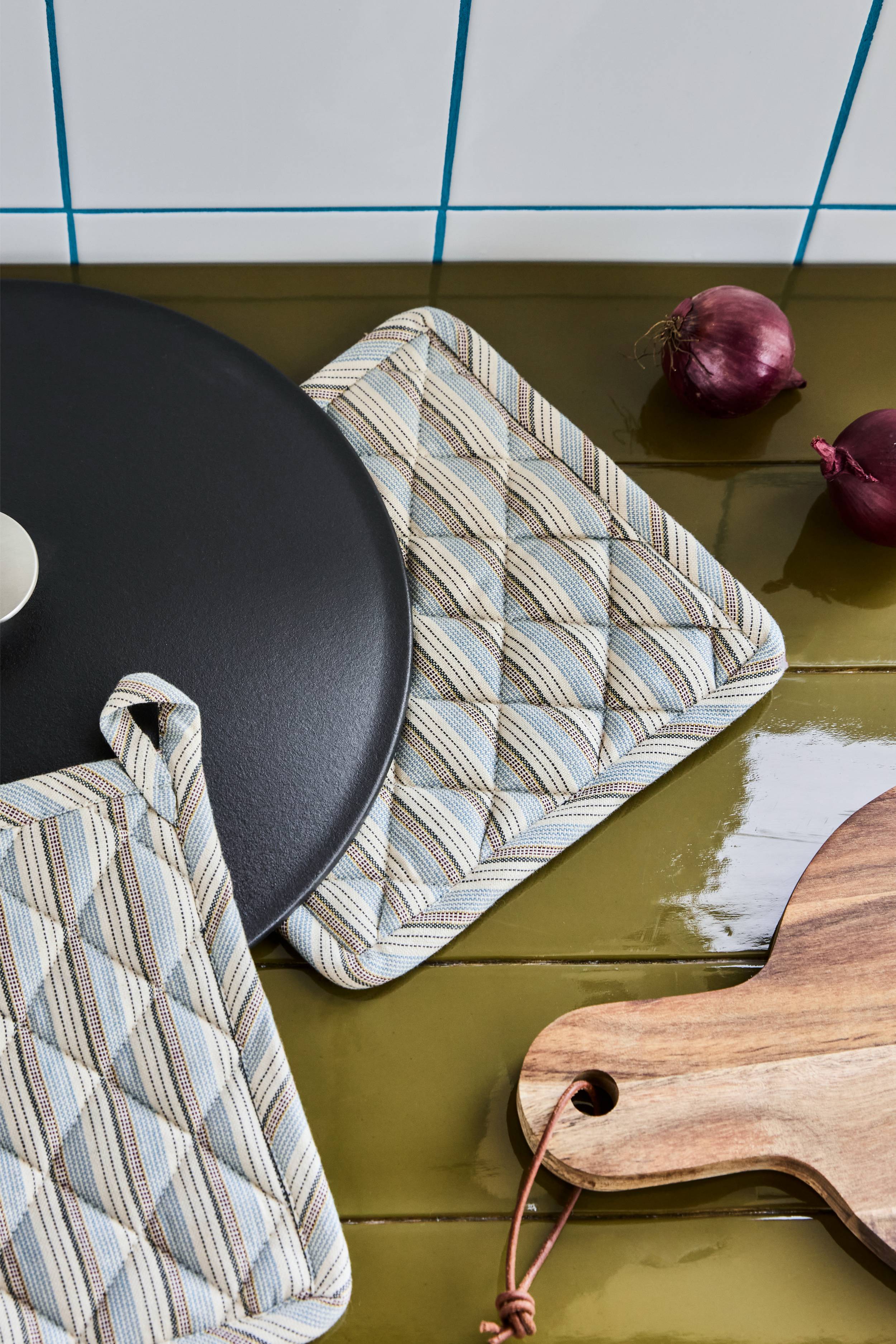 chef pot holders blue/sand set of 2