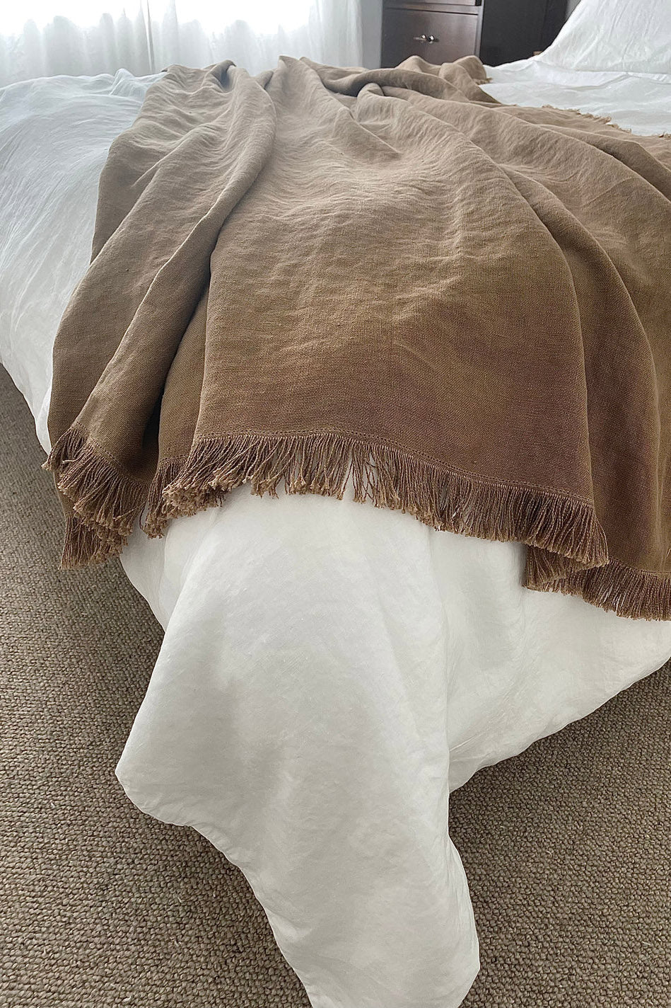 cove pure linen throw blanket tan
