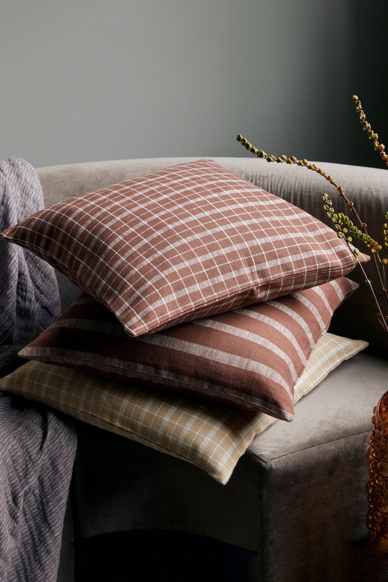 thame cushion cover brown check