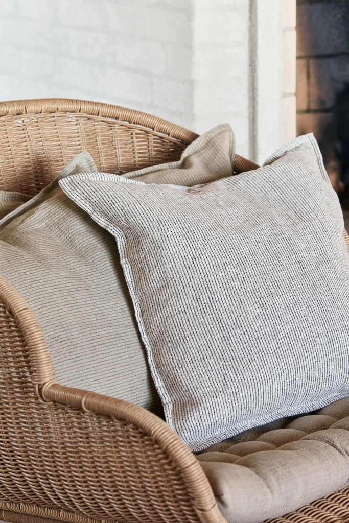 streak linen cushion cover charcoal stripe