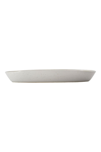pion low serving dish off white speckle