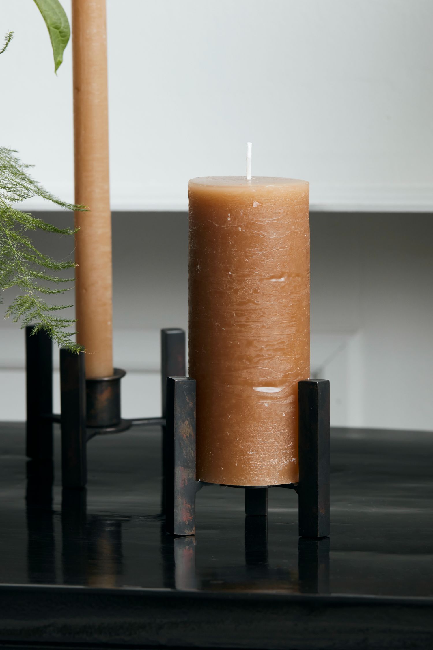 rustic candle 15cm set/2 camel