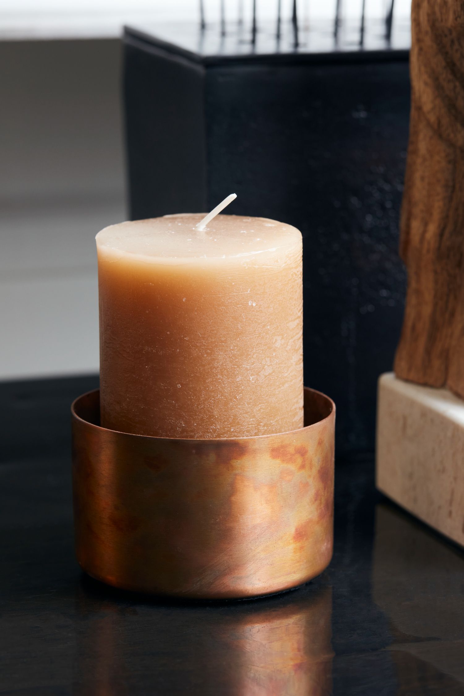 rustic candle 10cm set/2 camel